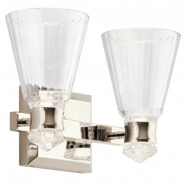 QN-KAYVA2-PN Kayva LED IP44 2 Arm Dual-lit Wall Light in a Polished Nickel Finish