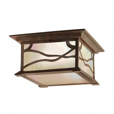QN-MORRIS-F Morris Outdoor IP44 2 Light Flush Mount in a Distressed Copper Finish
