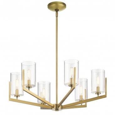 QN-NYE6-BNB Nye 6 Light Chandelier in a Brushed Natural Brass Finish