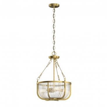 QN-ROUX3-NBR 3 Light Pendant/Semi Flush Light in a Natural Brass Finish