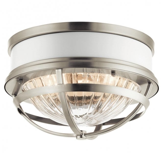 Kichler QN-TOLLIS-F-BN Tollis 2 Light Flush Light in a Brushed Nickel and White Finish