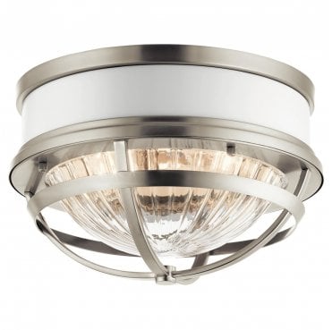 QN-TOLLIS-F-BN Tollis 2 Light Flush Light in a Brushed Nickel and White Finish