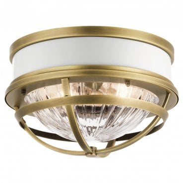 QN-TOLLIS-F-NBR Tollis 2 Light Flush Light in a Natural Brass and White Finish