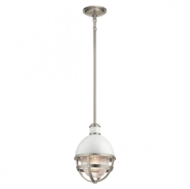 Kichler QN-TOLLIS-MP-BN Tollis 1 Light Mini Pendant in a Brushed Nickel and White Finish