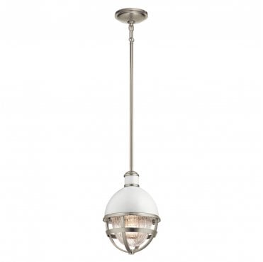 QN-TOLLIS-MP-BN Tollis 1 Light Mini Pendant in a Brushed Nickel and White Finish