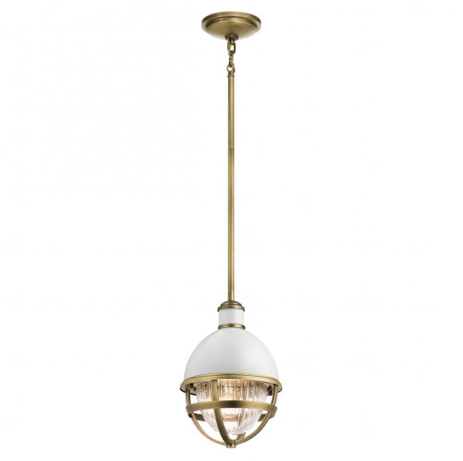 Kichler QN-TOLLIS-MP-NBR Tollis 1 Light Mini Pendant in a Natural Brass and White Finish