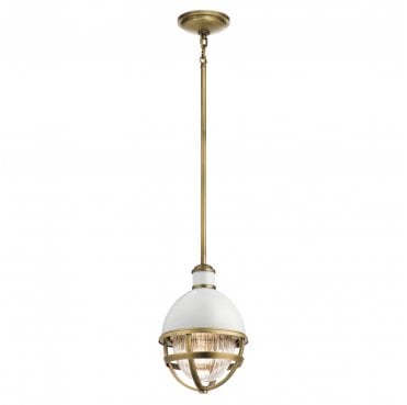 QN-TOLLIS-MP-NBR Tollis 1 Light Mini Pendant in a Natural Brass and White Finish