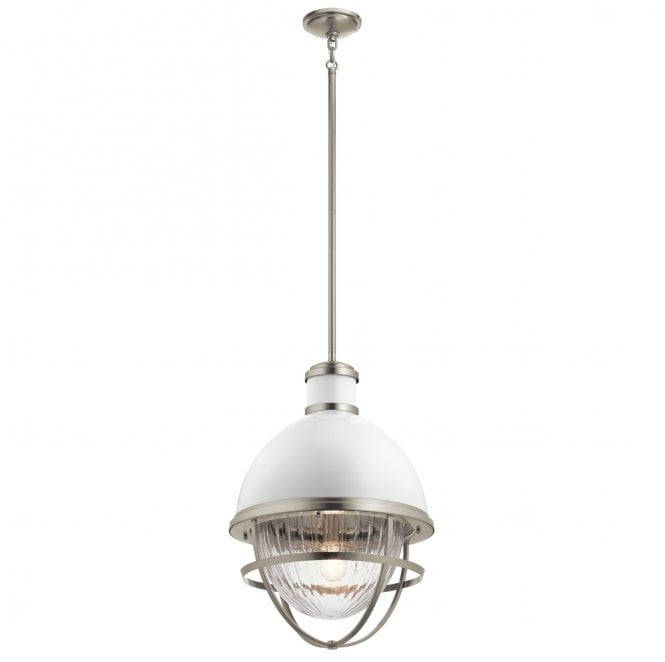 Kichler QN-TOLLIS-P-BN Tollis 1 Light Pendant in a Brushed Nickel and White Finish