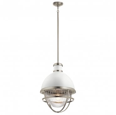 QN-TOLLIS-P-BN Tollis 1 Light Pendant in a Brushed Nickel and White Finish
