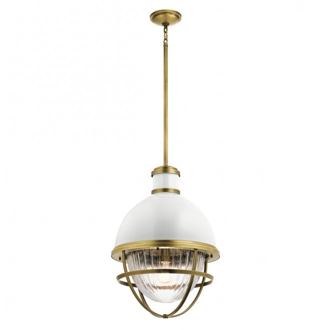 Kichler QN-TOLLIS-P-NBR Tollis 1 Light Pendant in a Natural Brass and White Finish