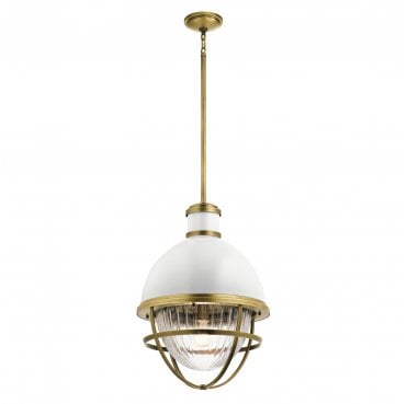 QN-TOLLIS-P-NBR Tollis 1 Light Pendant in a Natural Brass and White Finish