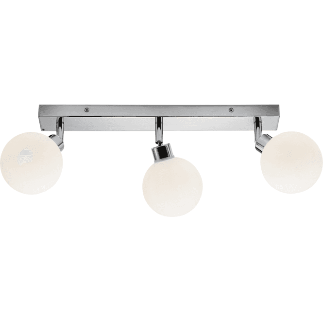 Knightsbridge BA01B3C IP44 Triple Bar Spotlight with Round Frosted Glass in a Chrome Finish
