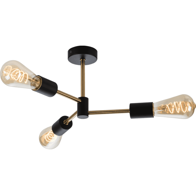 Knightsbridge SE3P Sena IP20 3 Light Ceiling Light in a Matt Black and Brushed Gold Finish