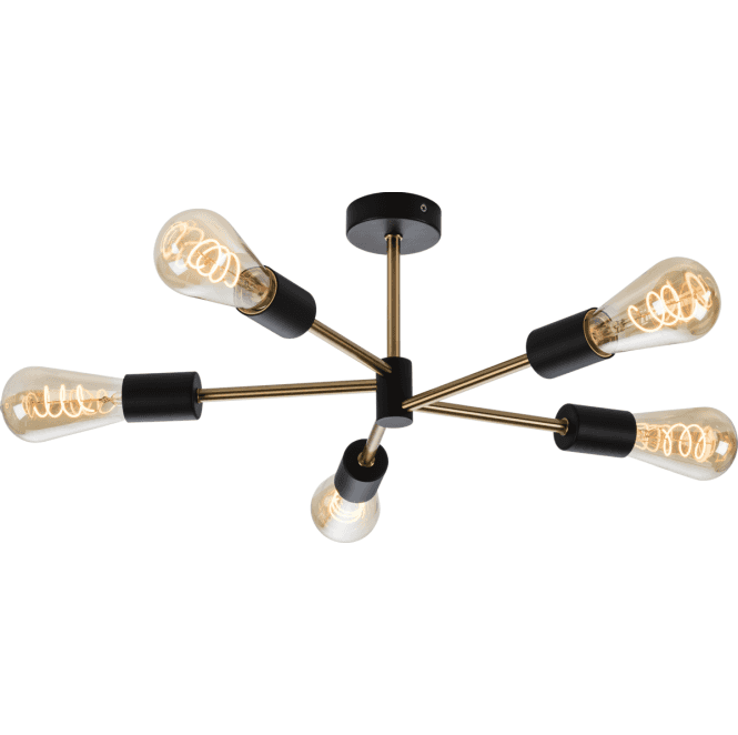 Knightsbridge SE5P Sena IP20 5 Light Ceiling Light in a Matt Black and Brushed Gold Finish