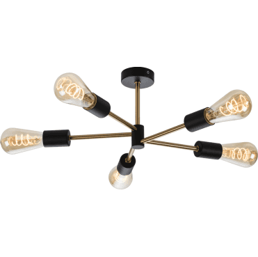 SE5P Sena IP20 5 Light Ceiling Light in a Matt Black and Brushed Gold Finish
