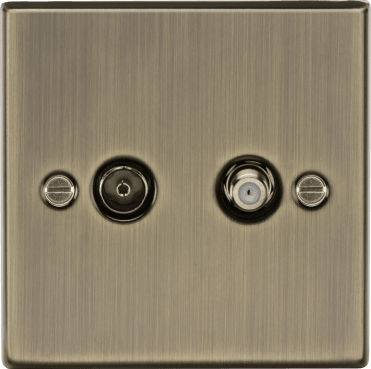 CS014AB Decorative TV and SAT TV Outlet in Antique Brass