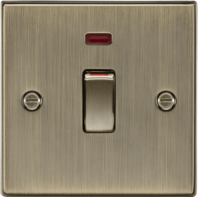 Knightsbridge Switches and Sockets CS81MNAB Decorative 45A 1G DP Switch with Neon in Antique Brass