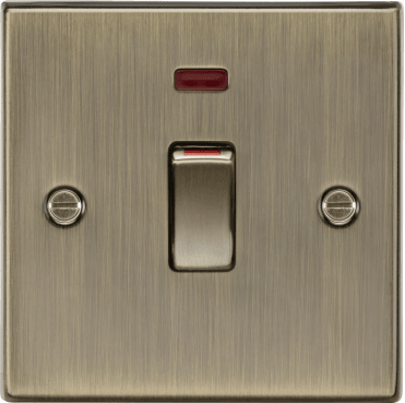 CS81MNAB Decorative 45A 1G DP Switch with Neon in Antique Brass