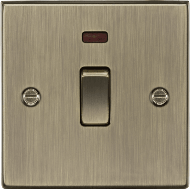 Knightsbridge Switches and Sockets CS834NAB Decorative 20A 1G DP Switch with Neon in Antique Brass