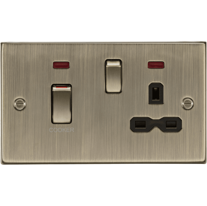 Knightsbridge Switches and Sockets CS83MNAB Decorative 45A DP Cooker Switch & 13A Switched Socket with Neon in Antique Brass