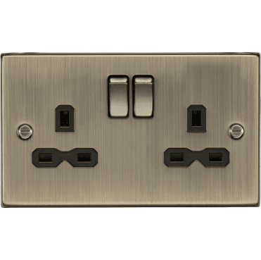 CS9AB Decorative Double Switched Socket in Antique Brass