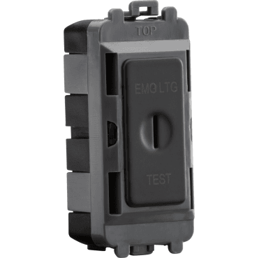 GDM007AT 20A 2 Way Single Pole Key Module (marked EMG LTG TEST) in Anthracite