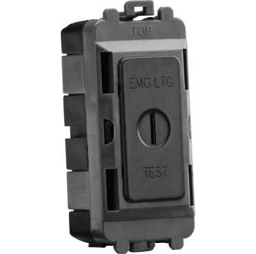 GDM007SB 20A 2 Way Single Pole Key Module (marked EMG LTG TEST) in Smoked Bronze