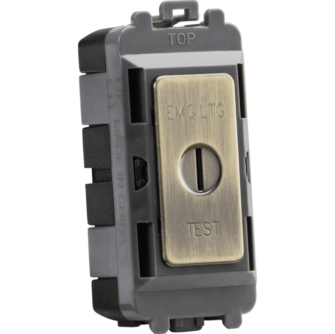 Knightsbridge Switches and Sockets GDM008AB 20A Double Pole  Key Module (marked EMG LTG TEST) in Antique Brass