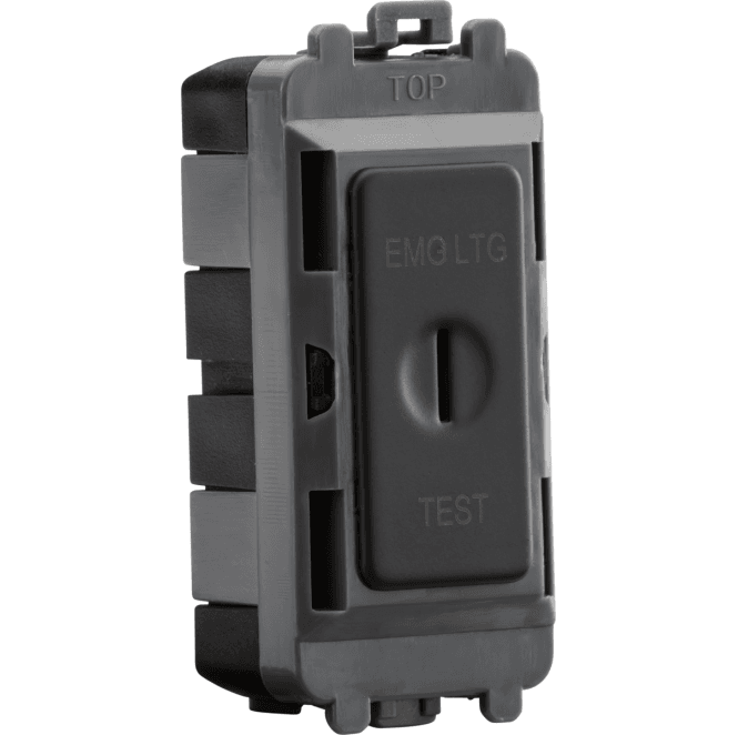Knightsbridge Switches and Sockets GDM008AT 20A Double Pole  Key Module (marked EMG LTG TEST) in Anthracite
