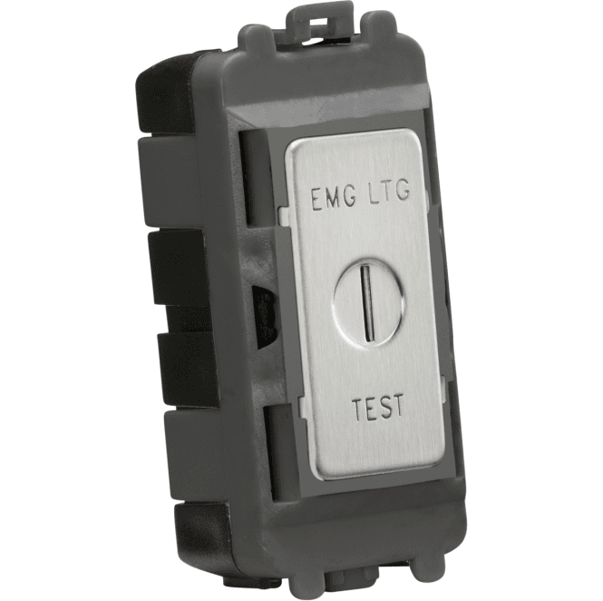Knightsbridge Switches and Sockets GDM008BC 20A Double Pole  Key Module (marked EMG LTG TEST) in Brushed Chrome