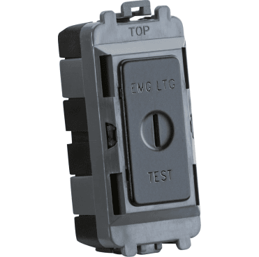 GDM008MB 20A Double Pole Key Module (marked EMG LTG TEST) in Matt Black