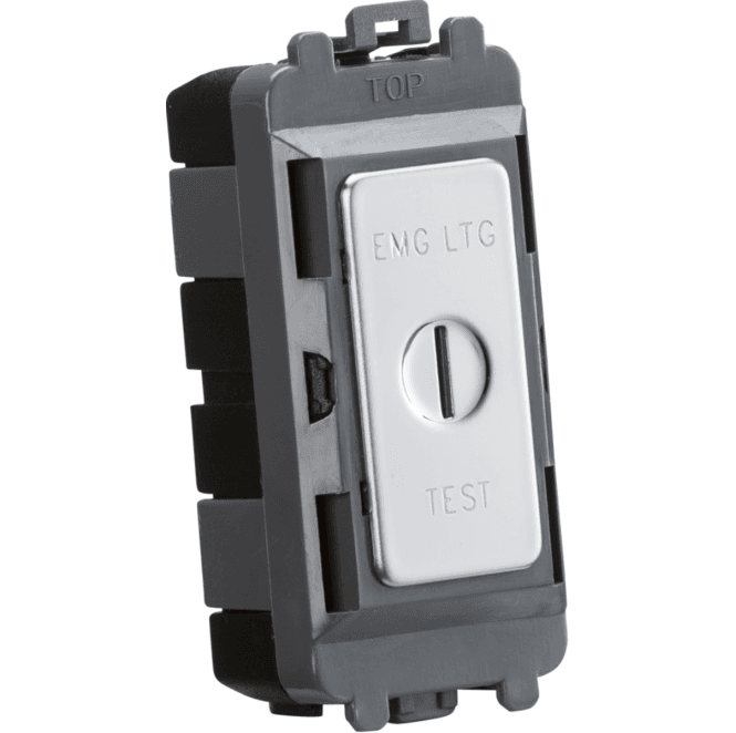 Knightsbridge Switches and Sockets GDM008PC 20A Double Pole  Key Module (marked EMG LTG TEST) in Polished Chrome