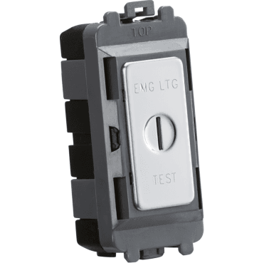 GDM008PC 20A Double Pole  Key Module (marked EMG LTG TEST) in Polished Chrome