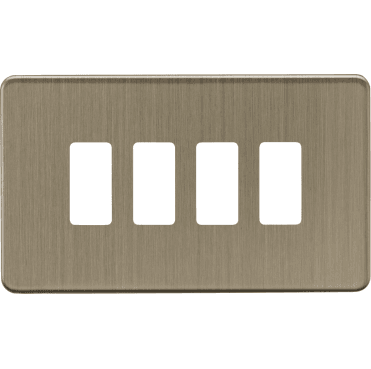 GDSF004AB Screwless 4G Grid Faceplate in Antique Brass