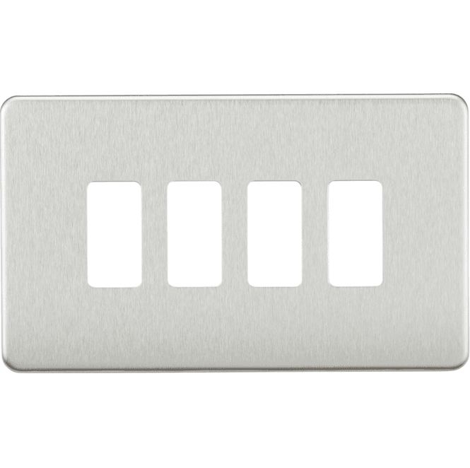 Knightsbridge Switches and Sockets GDSF004BC Screwless 4G Grid Faceplate in Brushed Chrome