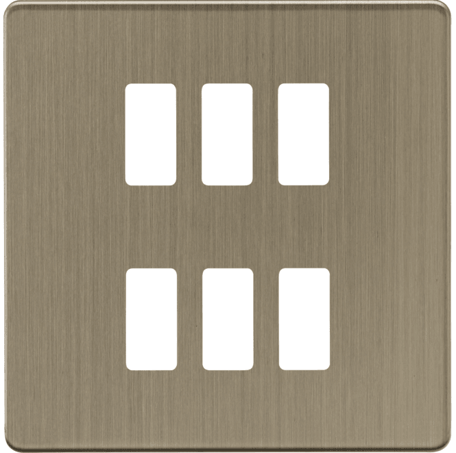 Knightsbridge Switches and Sockets GDSF006AB Screwless 6G Grid Faceplate in Antique Brass