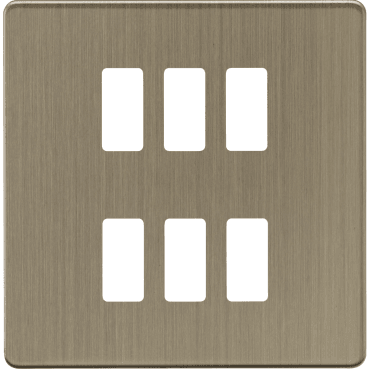 GDSF006AB Screwless 6G Grid Faceplate in Antique Brass