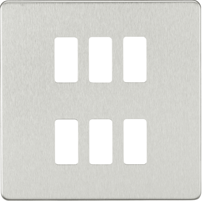 Knightsbridge Switches and Sockets GDSF006BC Screwless 6G Grid Faceplate in Brushed Chrome