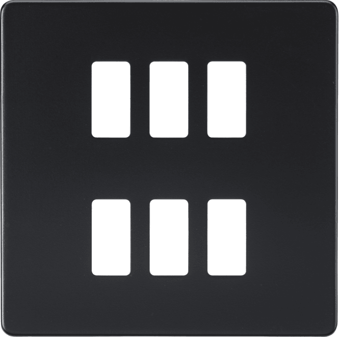 Knightsbridge Switches and Sockets GDSF006MB Screwless 6G Grid Faceplate in Matt Black