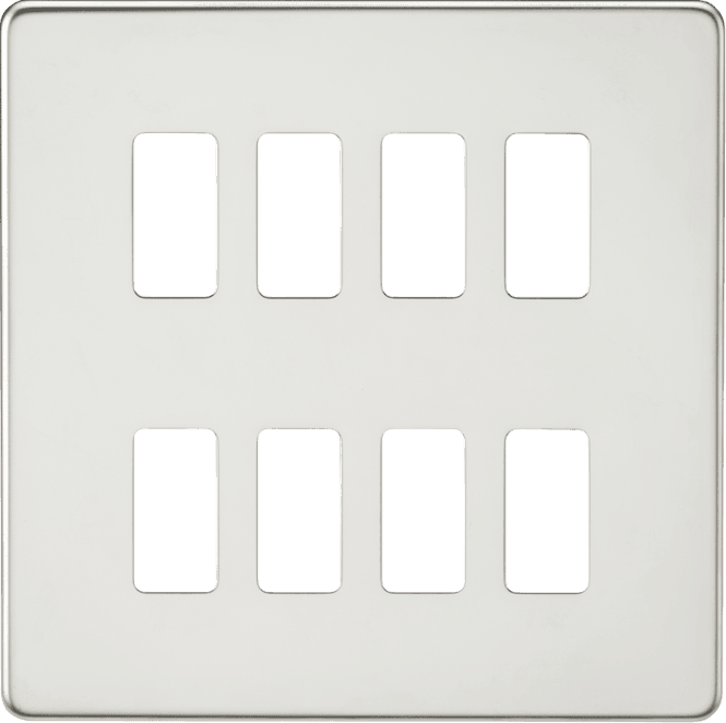 Knightsbridge Switches and Sockets GDSF008PC Screwless 8G Grid Faceplate in Polished Chrome