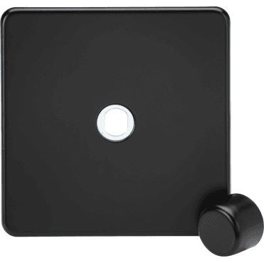 SF1DIMMBB Screwless 1G Dimmer plate with Matching Metal Dimmer Cap in Matt Black