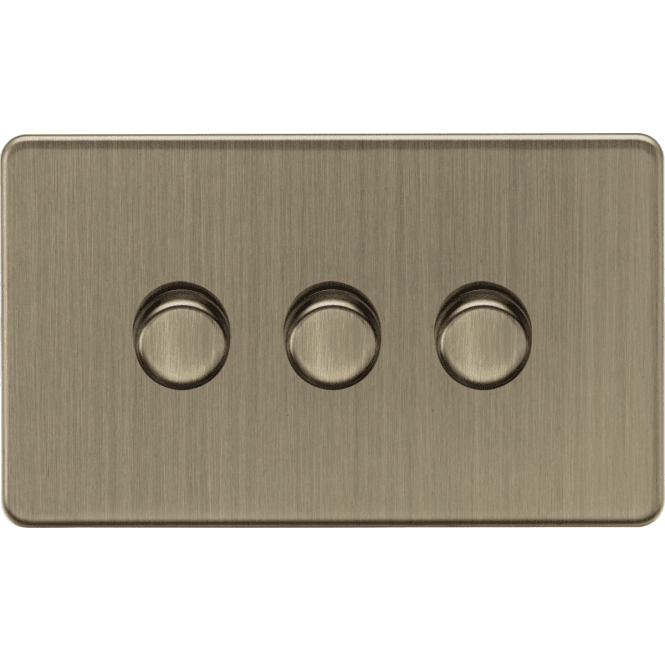 Knightsbridge Switches and Sockets SF2193AB Screwless 3G 2W 10-200W (5-150W LED) Intelligent Dimmer in Antique Brass