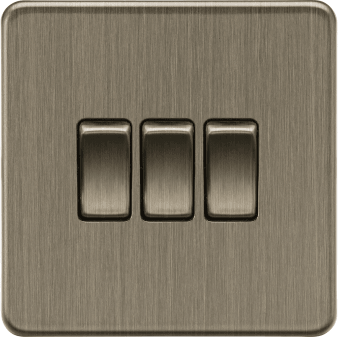 Knightsbridge Switches and Sockets SF4000AB Screwless 3G 2W Switch in Antique Brass