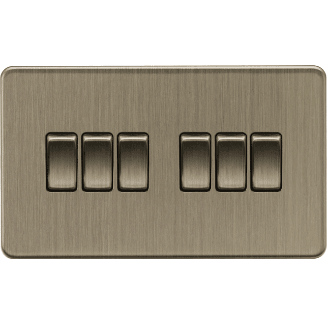 Knightsbridge Switches and Sockets SF4200AB Screwless 6G 2W Switch in Antique Brass