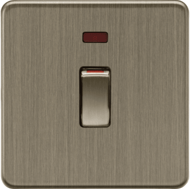 SF81MNAB Screwless 45A 1G DP Switch with Neon in Antique Brass