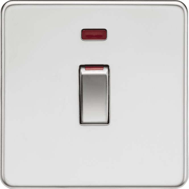 Knightsbridge Switches and Sockets SF81MNPC Screwless 45A 1G DP Switch with Neon in Polished Chrome
