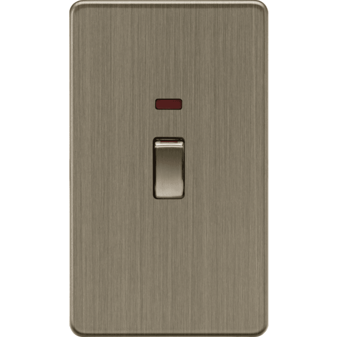 Knightsbridge Switches and Sockets SF82MNAB Screwless 45A 2G DP Switch with Neon in Antique Brass