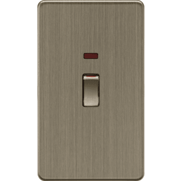 SF82MNAB Screwless 45A 2G DP Switch with Neon in Antique Brass