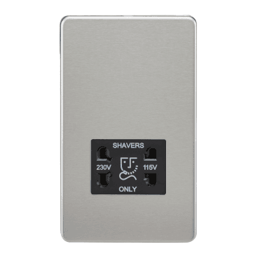 SF8900BC Screwless Dual Voltage Shaver Socket with Black Insert in Brushed Chrome