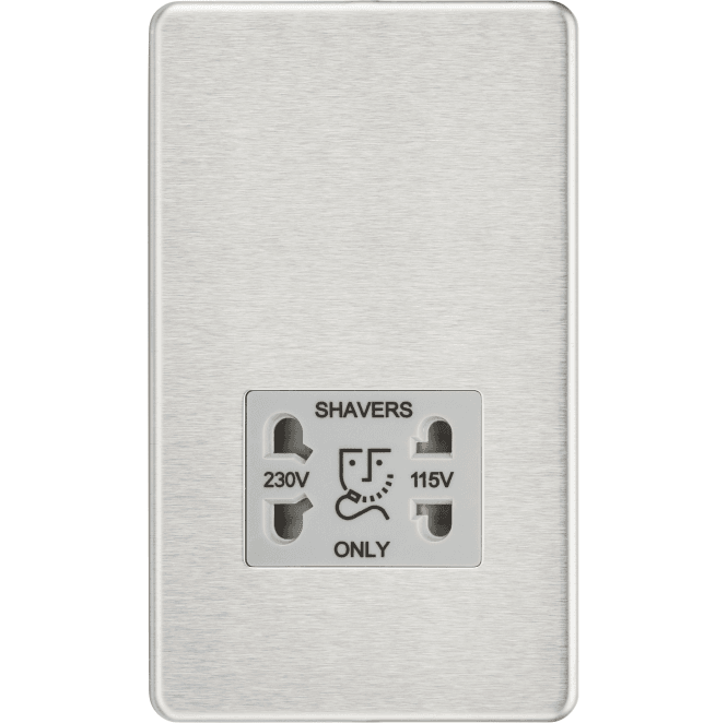 Knightsbridge Switches and Sockets SF8900BCG Screwless Dual Voltage Shaver Socket with Grey Insert in Brushed Chrome